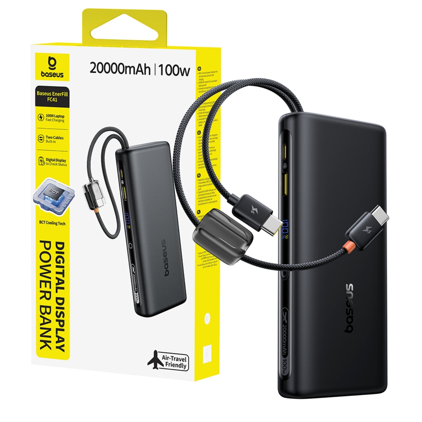 Baseus EnerFill FC41 Digital Display Power Bank with Dual Built-in USB-C Cables 20,000mAh 100W