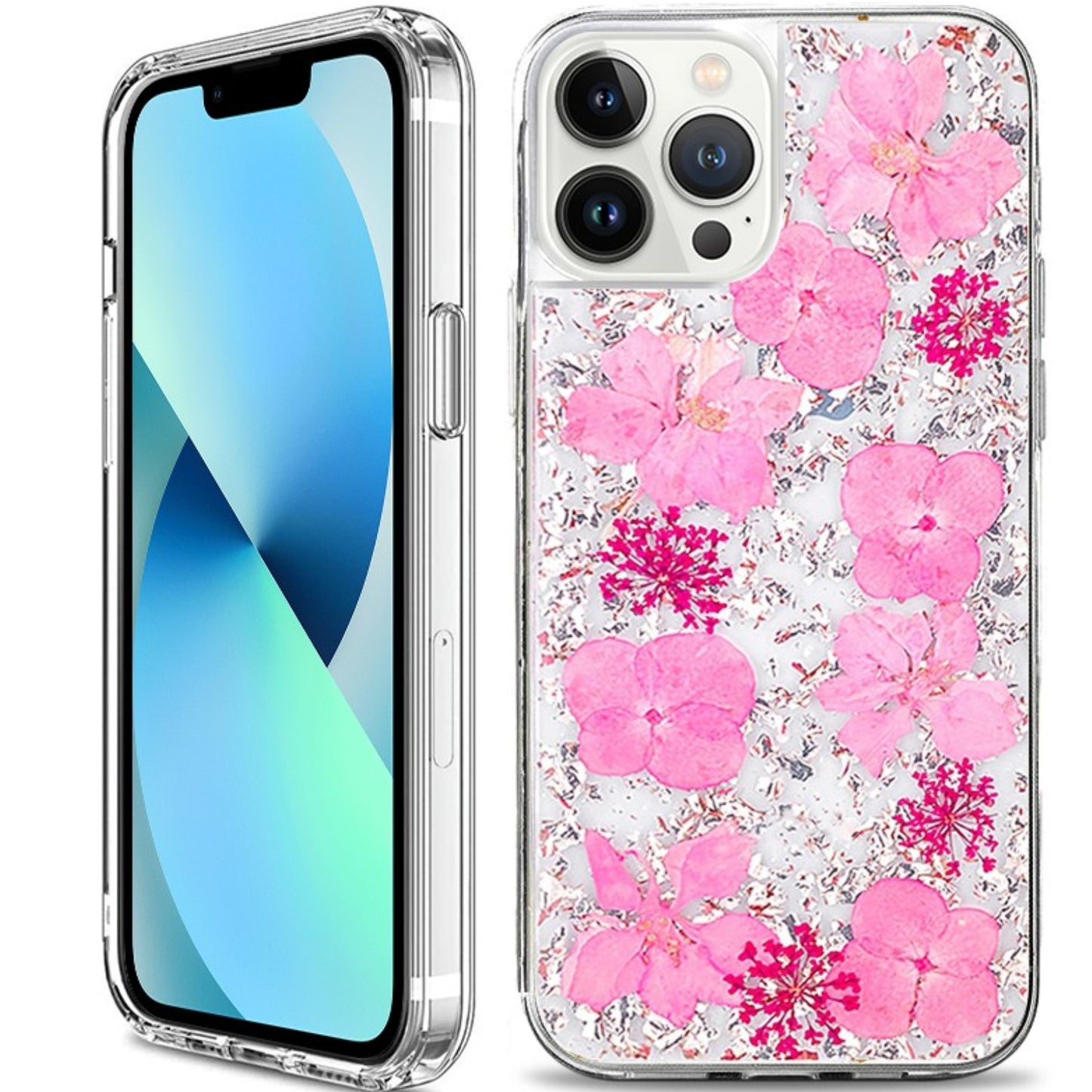 Dried Flower Bling Foil Case Cover For Iphone 14 Pro Max