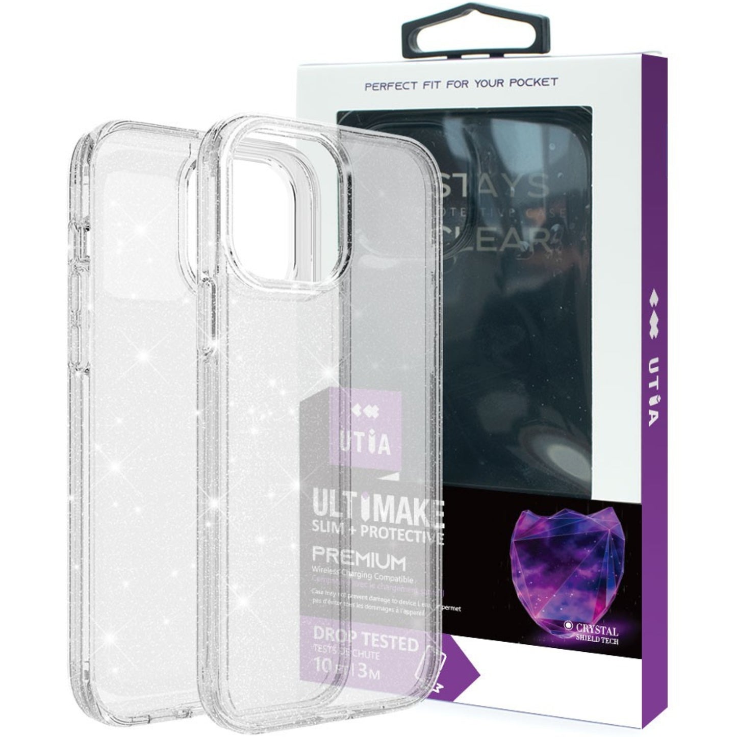Ultimake Glitter Shockproof Case Cover for iPhone 15 Clear