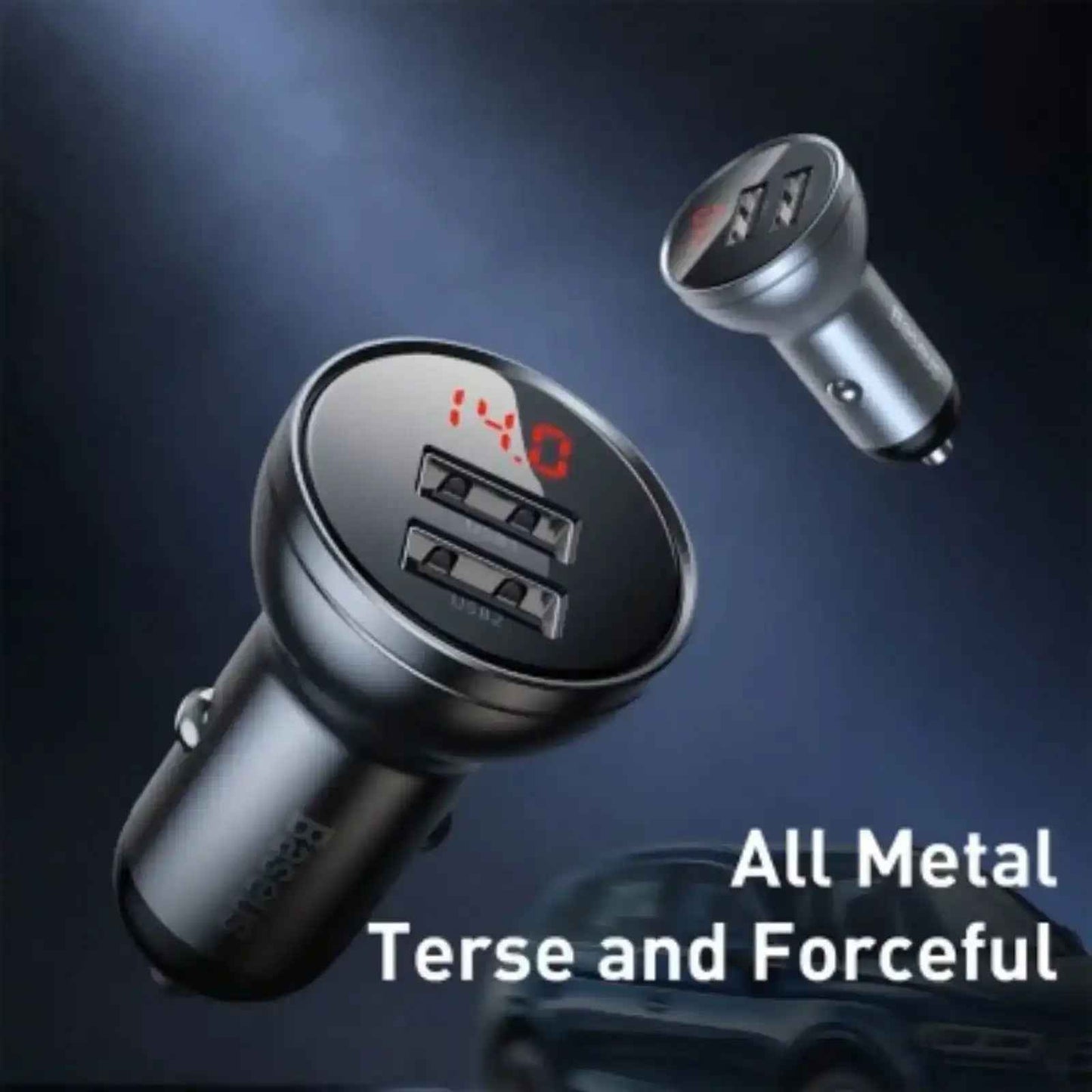 Baseus Digital Display Dual USB 4.8A 24W Car Charger 24W -Grey