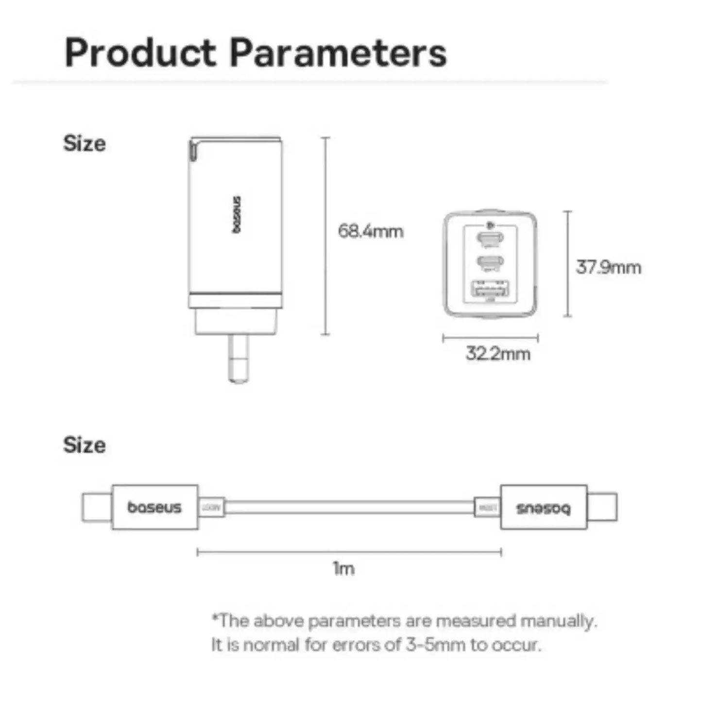 Baseus GaN5 Pro Fast Charger 2xUSB-C 1xUSB 65W-Moon White Baseus
