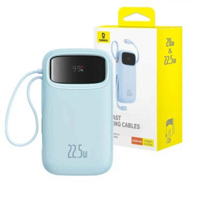 Baseus Qpow2 Dual-Cable Digital Display Fast Charge Power Bank 10000mAh 22.5W-Blue