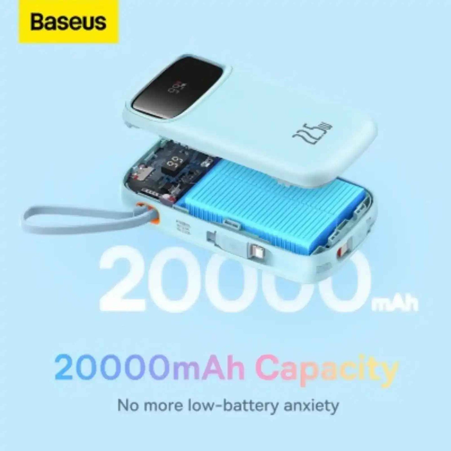 Baseus Qpow2 Dual-Cable Digital Display Fast Charge Power Bank 10000mAh 22.5W-Blue