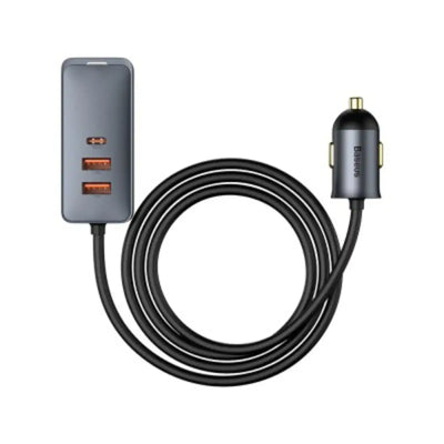 Baseus Share Together PPS Multi-port Fast Charging Car Charger with Extension Cord 120W 3U+1C-Gray Baseus