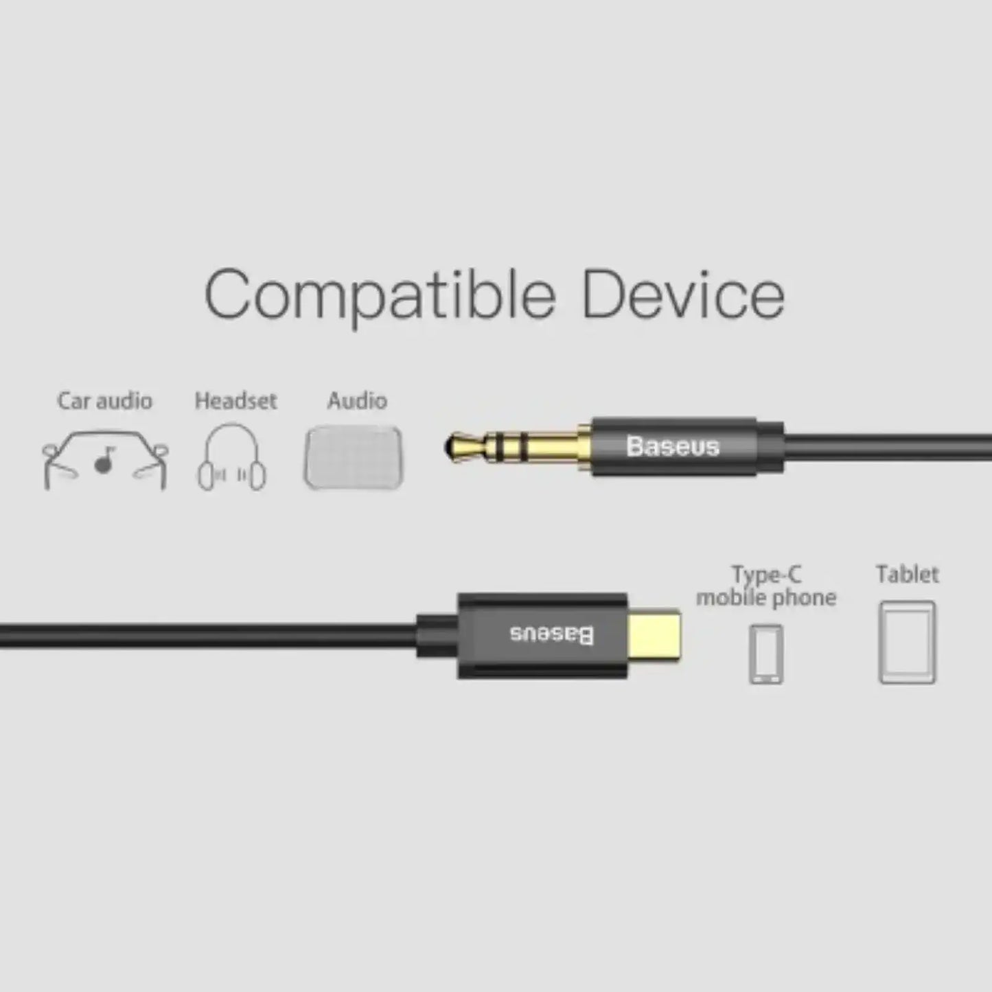 Baseus Stereo Audio AUX Cable 3.5MM Mini Jack - Type-C for Smartphone 120cm (CAM01-01)-Black Baseus