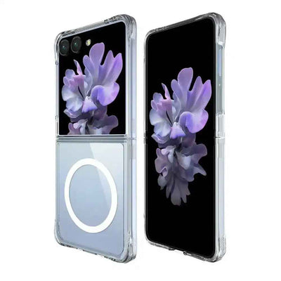 Crystal Clear Transparent Case Cover With Magnetic Ring for Samsung Galaxy Z Flip7-Transparent