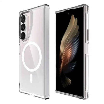 Crystal Clear Transparent Case Cover With Magnetic Ring for Samsung Galaxy Z Fold7-Transparent