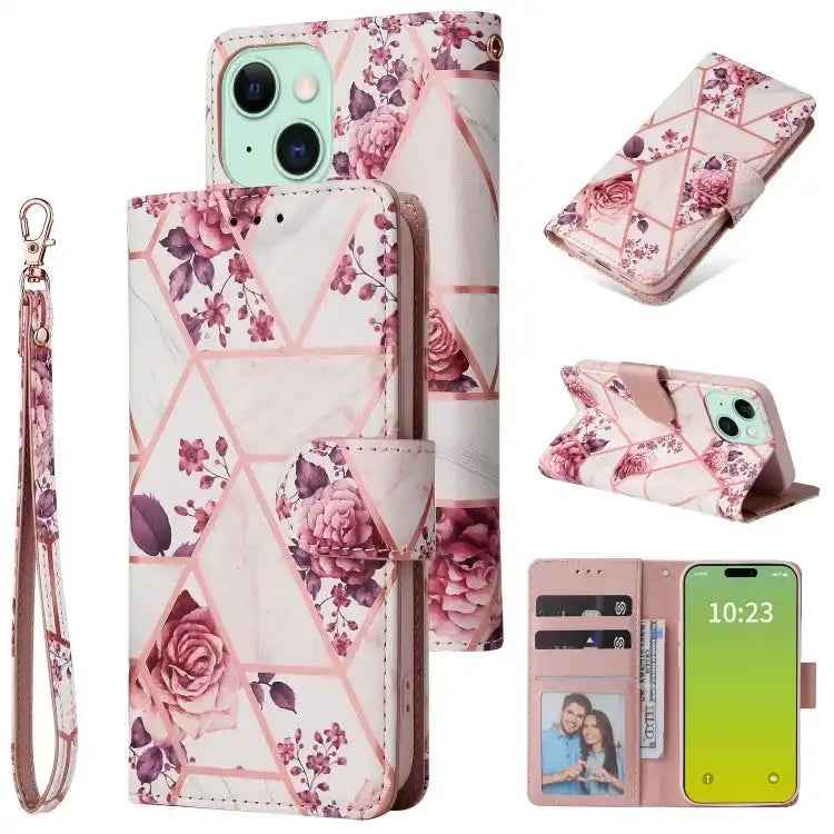 Marble Bronzing Stitching Leather Phone Case
