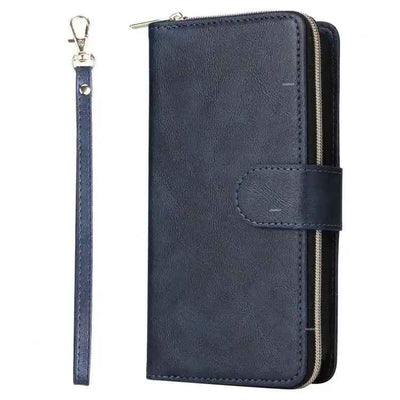 9 Card Slots Zipper Wallet Bag Leather Phone Case