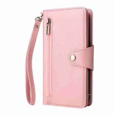 Rivet Buckle 9 Cards Three Fold Leather Phone Case