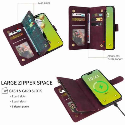 Crossbody Multi-card Slot Wallet Zipper Leather Phone Case