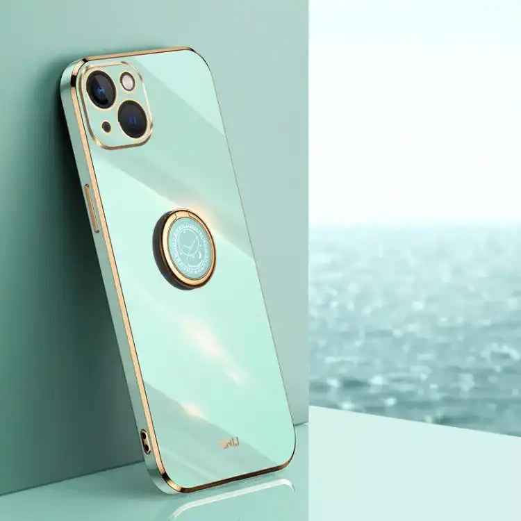 XINLI Straight Edge 6D Electroplate TPU Phone Case with Ring Holder