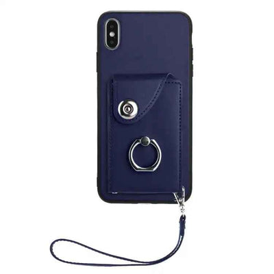 Organ Card Bag Ring Holder PU Phone Case with Lanyard