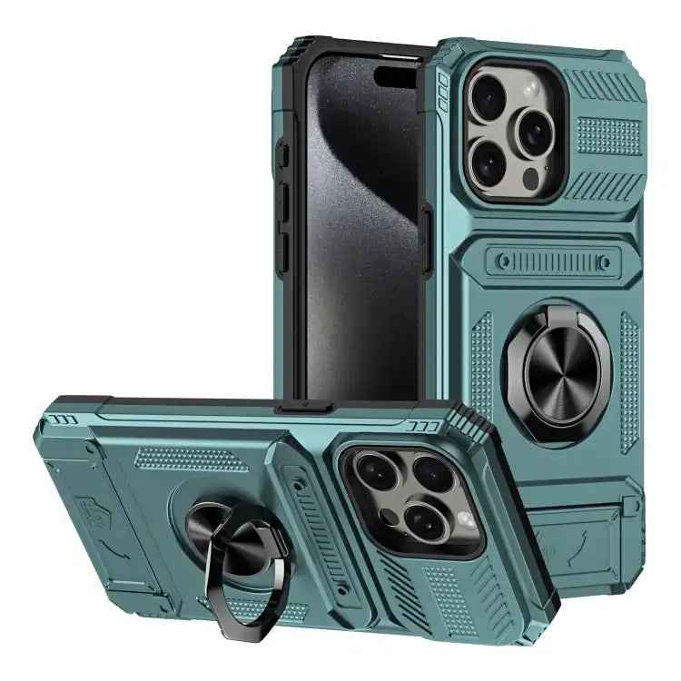 TPU+PC Shockproof Card Phone Case with Metal Ring Holder