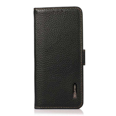 KHAZNEH Side-Magnetic Litchi Genuine Leather RFID Case