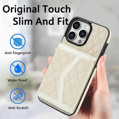Splicing Rhombic Texture Card Bag Phone Case with Long Lanyard