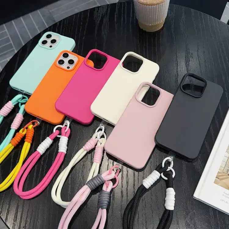 Leather Texture TPU Full Coverage Phone Case with Lanyard
