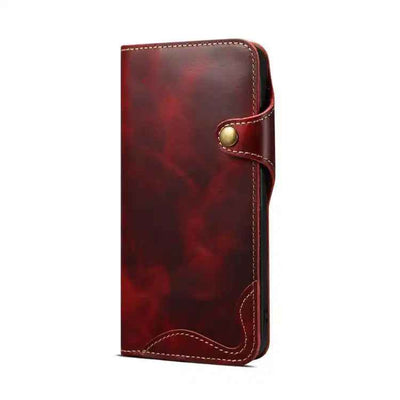 Denior B01 Oil Wax Cowhide Magnetic Button Genuine Leather Case