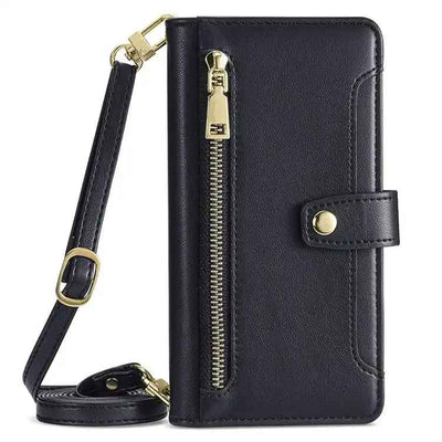 Sheep Texture Cross-body Zipper Wallet Leather Phone Case