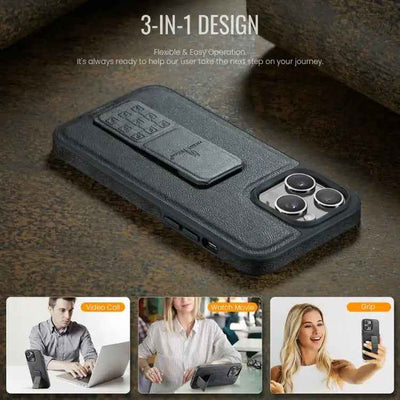 Fierre Shann Oil Wax Cow Leather Holder Back Phone Case