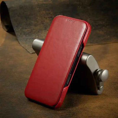 Fierre Shann Top Layer Cowhide Business Magnetic Leather Phone Case