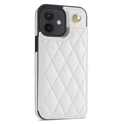 Rhombic Dual Buckle Card Slots Phone Case with Lanyard