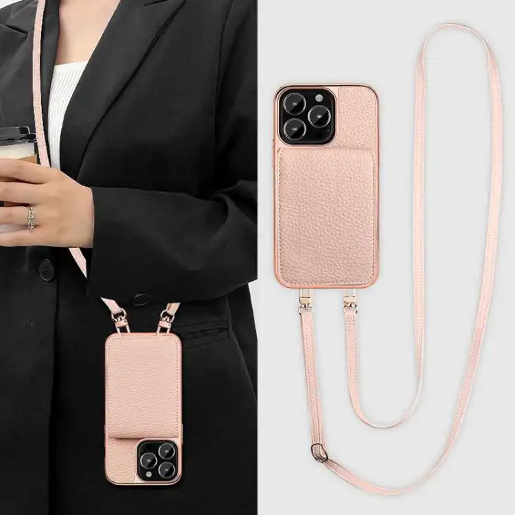 VIETAO Litchi Texture Wallet PU Phone Case with Lanyard