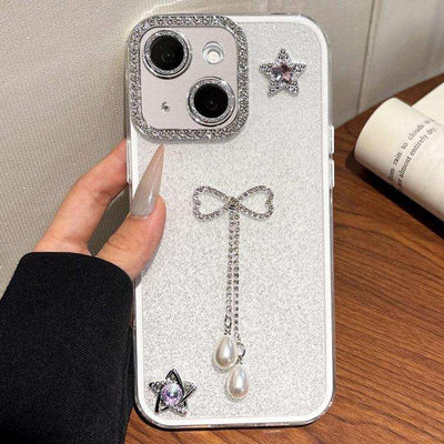 Solid Color Glitter Powder Rhinestone Tassel Phone Case