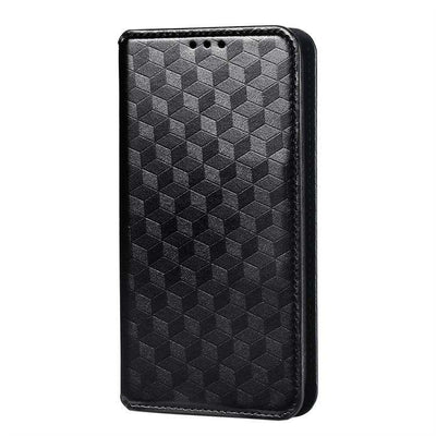 Cubic Grid Texture Flip Leather Phone Case
