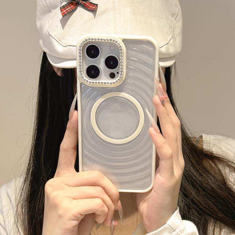 Diamond Lens Frame MagSafe Wave Texture Clear Phone Case