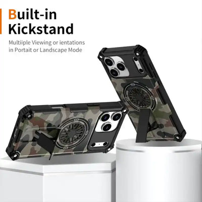 Camouflage Kickstand Rotating Shaft MagSafe Phone Case