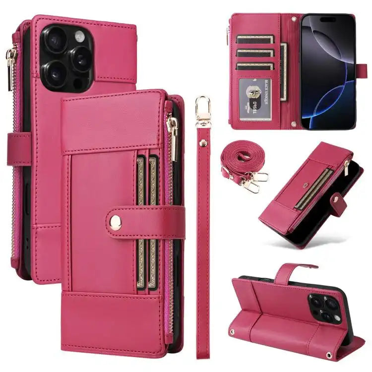 Crossbody Strap RFID Blocking Zipper Wallet Leather Phone Case