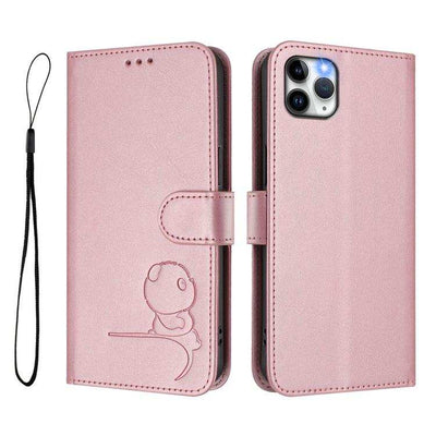 Litter Panda Embossing RFID Leather Phone Case with Lanyard