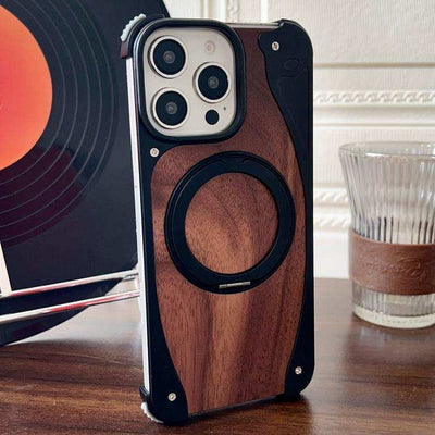 Walnut Metal Frameless 360 Degree Rotation Holder MagSafe Phone Case