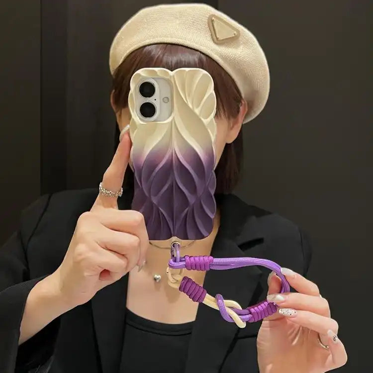 Thickened 3D Leaf Pattern Two-Color Oil-Sprayed TPU Phone Case with Strap