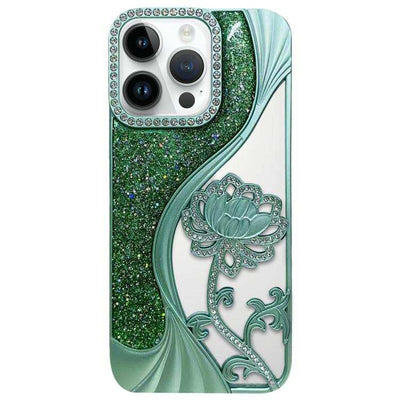Electroplated TPU Lotus Hollow-carved Rhinestone Glitter Phone Case