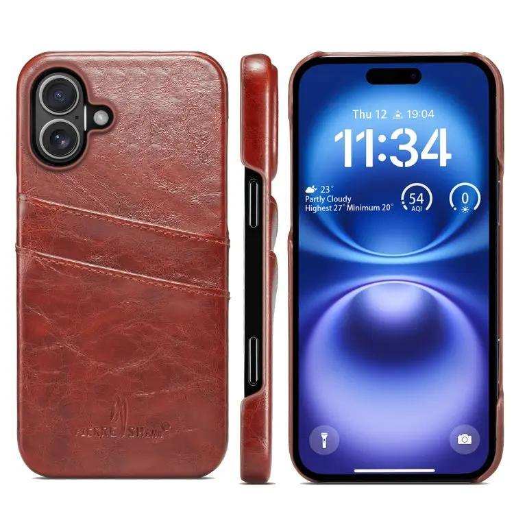 Fierre Shann Retro Oil Wax Texture Card Slots PU Leather Phone Case FIERRE SHANN