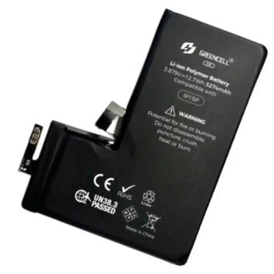 Greencell Crack Series- iPhone 15 Pro CRACK Battery with Adhesive Strips 3274mAh No Need Soldering & No Need Tag-on