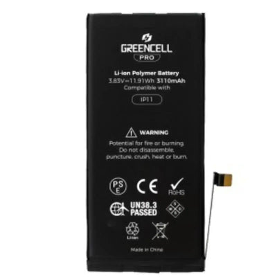 Greencell PRO Series- iPhone 11 Replacement Battery with Adhesive Strips 3110mAh TI chip -27546-A3 IC & Original Cell GREENCELL