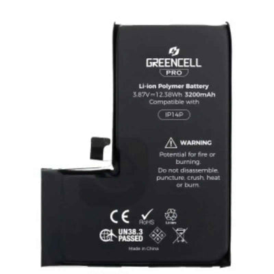 Greencell PRO Series- iPhone 14 Pro Replacement Battery with Adhesive Strips 3200mAh TI chip -27546-A3 IC & Original Cell
