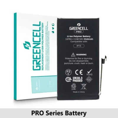 Greencell PRO series-iPhone 15 Replacement Battery with Adhesive Strips 3349mAh TI chip -27546-A3 IC & Original Cell