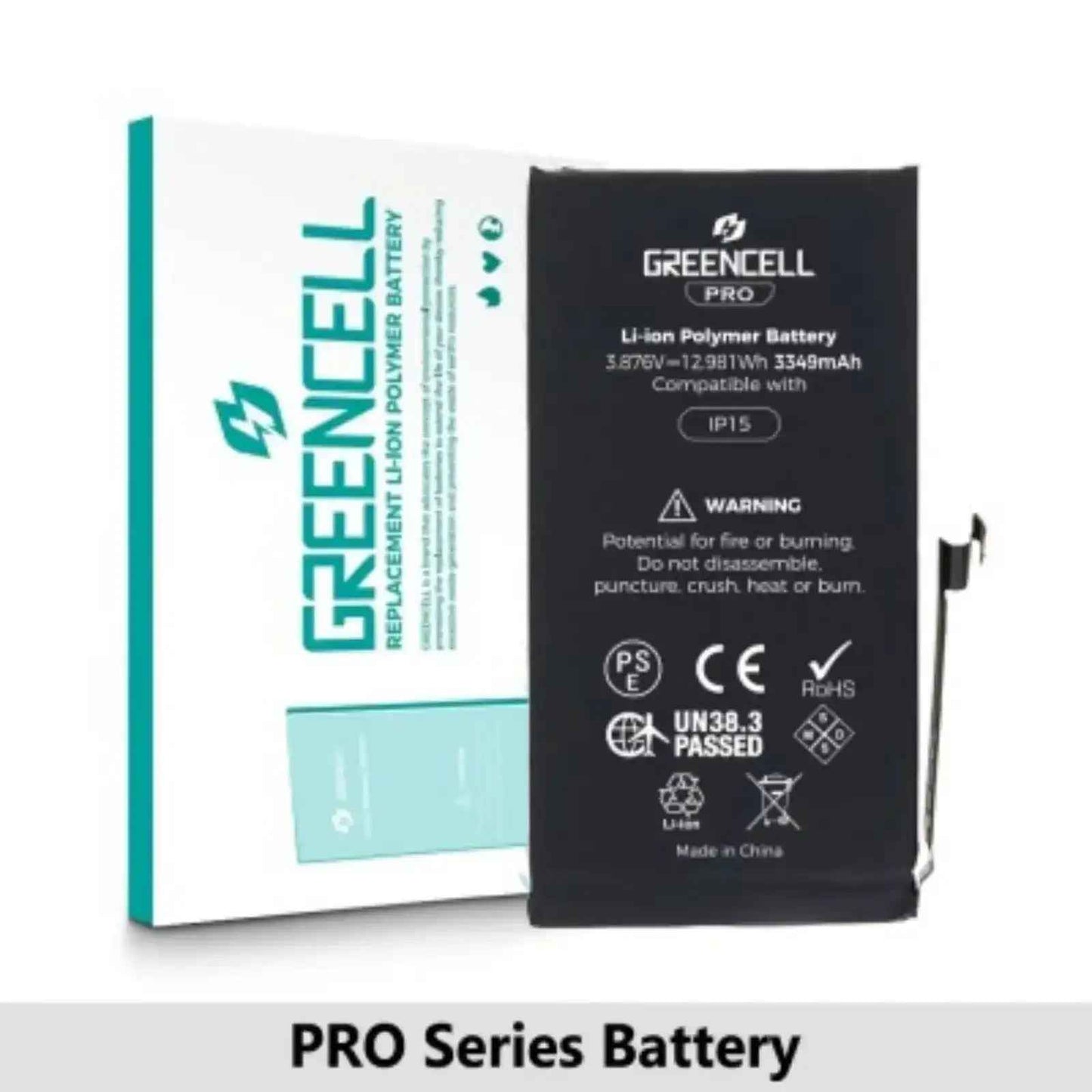 Greencell PRO series-iPhone 15 Replacement Battery with Adhesive Strips 3349mAh TI chip -27546-A3 IC & Original Cell