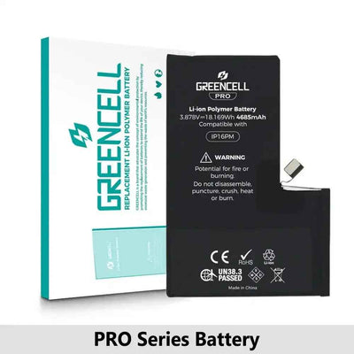 Greencell PRO series-iPhone 16 Pro Max Replacement Battery with Adhesive Strips 4685mAh (TI chip -27546-A3 IC & Original Cell)