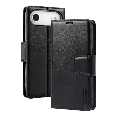 Hanman PU Flip Leather Wallet Case for iPhone 17 Air-Black Hanman