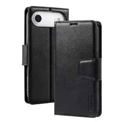 Hanman PU Flip Leather Wallet Case for iPhone 17 Air-Black