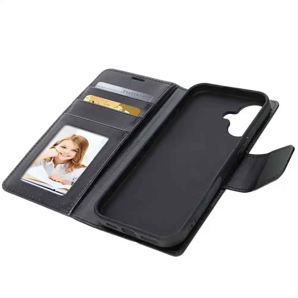 Hanman PU Flip Leather Wallet Case for iPhone 17 Pro-Black