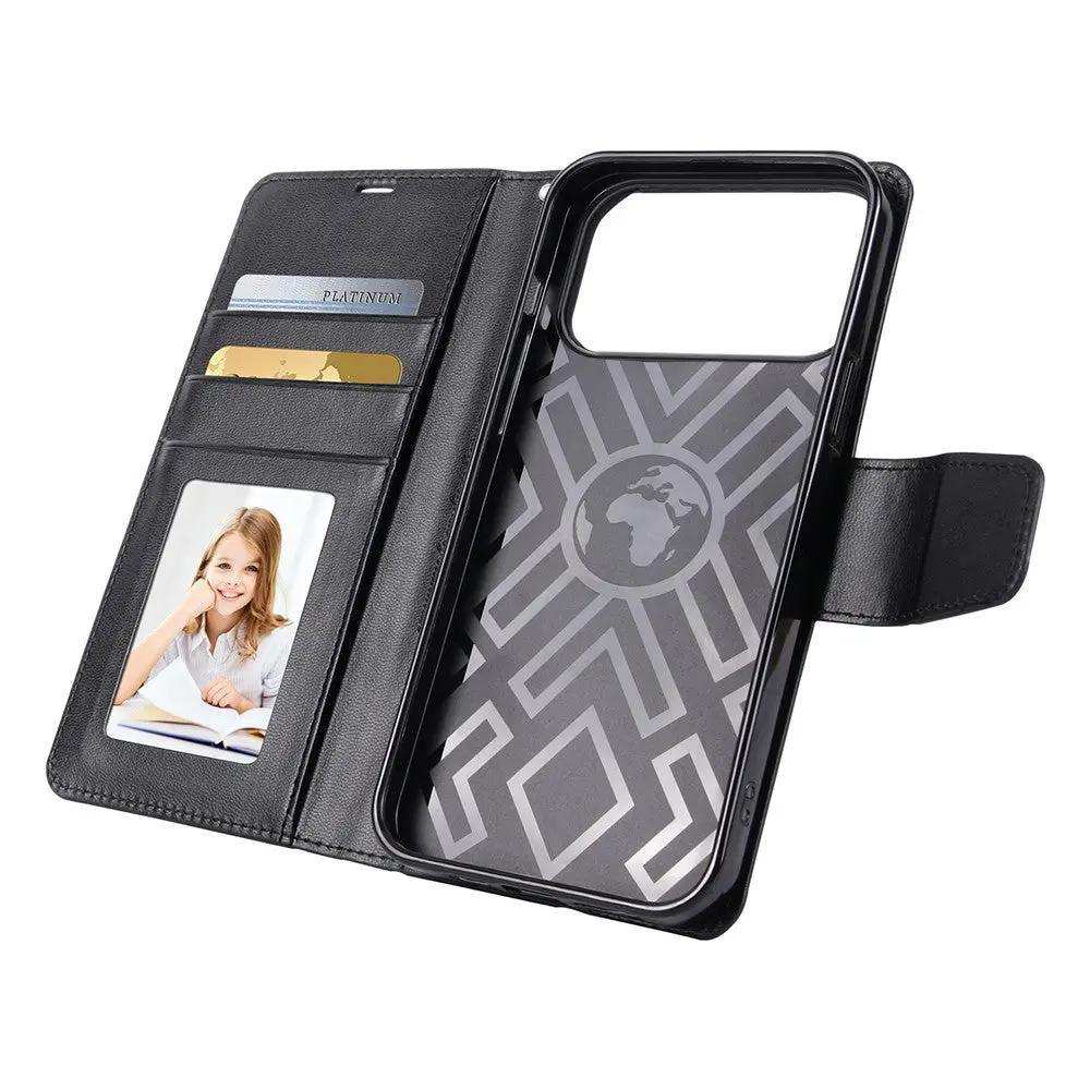 Hanman PU Flip Leather Wallet Case for iPhone 17 Pro Max-Black Hanman