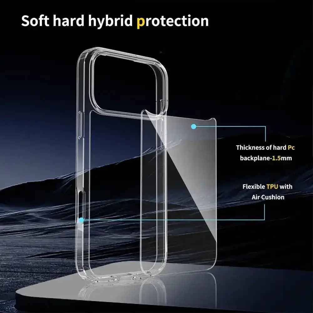 High Quality Acrylic + TPU Hybrid Transparent Case Cover for iPhone 17 Pro Max