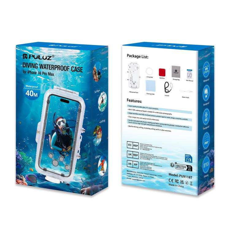 PULUZ 40m/130ft Waterproof Diving Case with One-way Valve Photo Video Taking Underwater Housing Cover