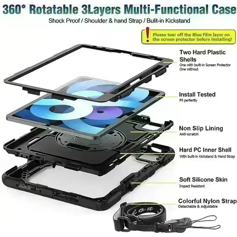 Pure Guardian 2 case iPad 7th/8th/9th gen (10.2) black With Strap and In - build Screen Guard - MyMobile